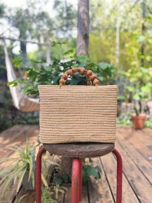 Panier rectangulaire avec anses en perles de bois - SARA